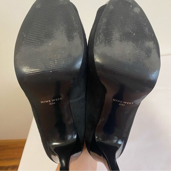 NINE WEST Bonfired Black Suede Peep toe Heels - Picture 9 of 12